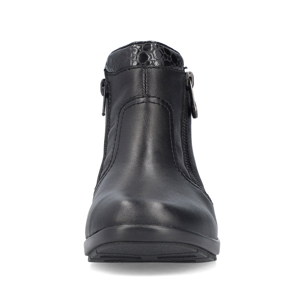 Rieker Low Wedge Zipper Boot Black