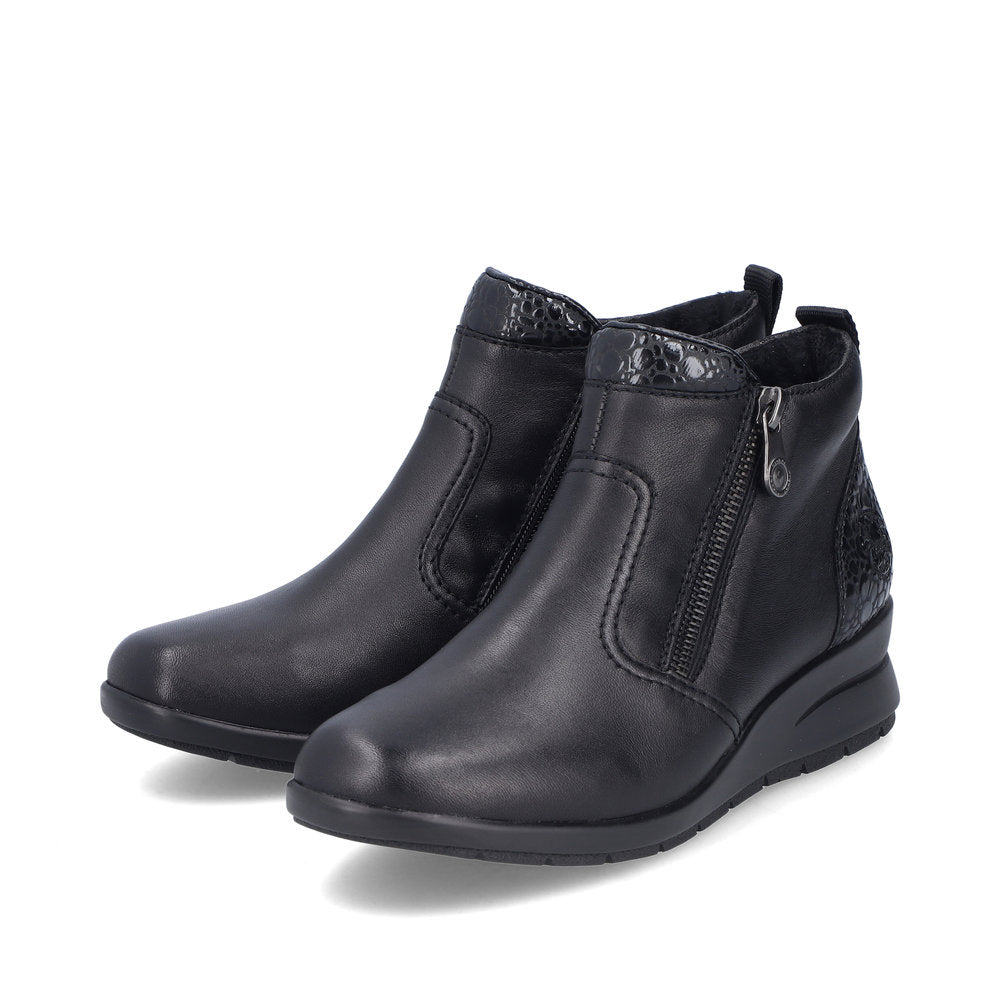 Rieker Low Wedge Zipper Boot Black
