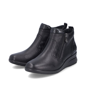 Rieker Low Wedge Zipper Boot Black