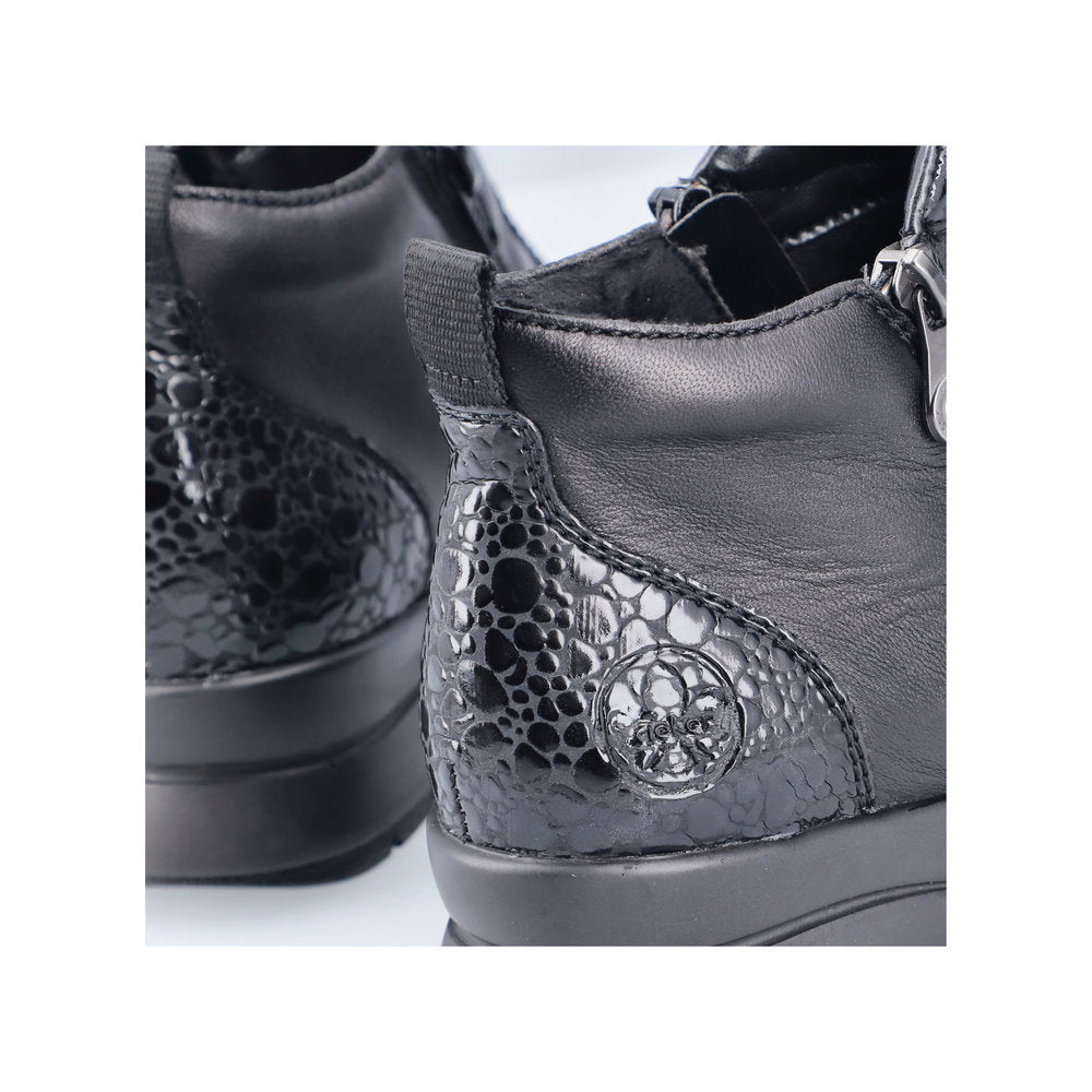 Rieker Low Wedge Zipper Boot Black