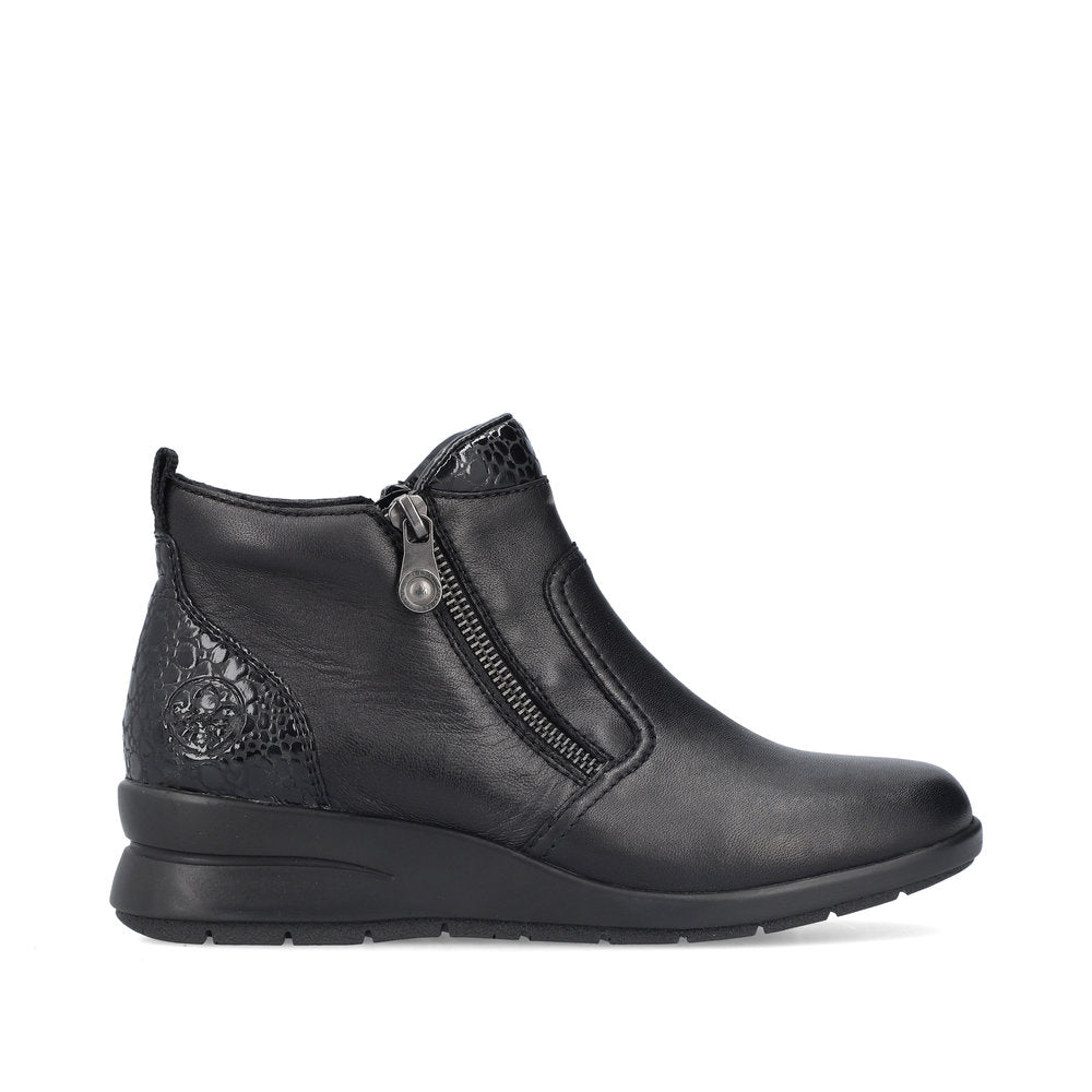 Rieker Low Wedge Zipper Boot Black