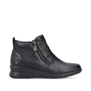 Rieker Low Wedge Zipper Boot Black