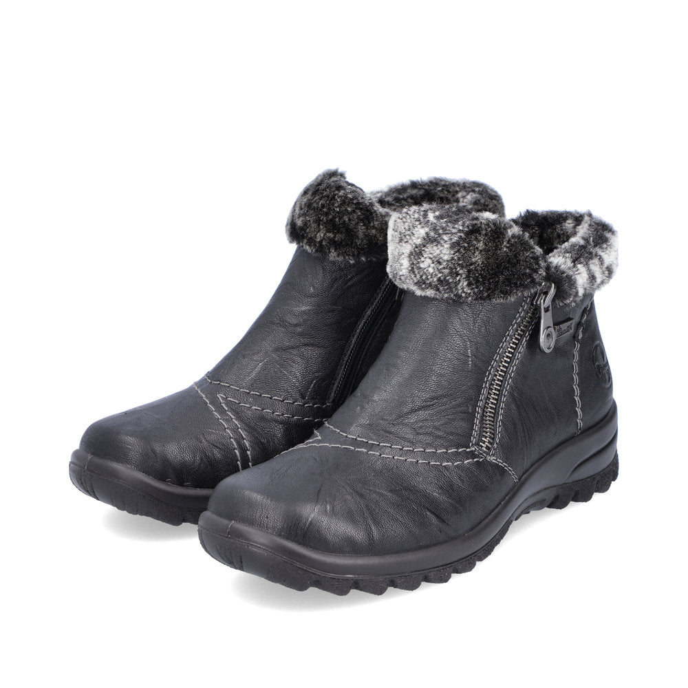 Rieker Cosy Winter Double Zip Ankle Boot Black