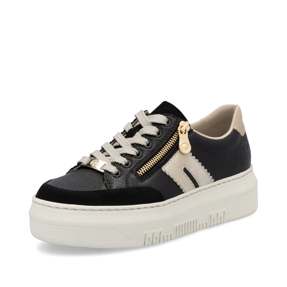 Rieker Flatform Zip Trainer Black/Beige