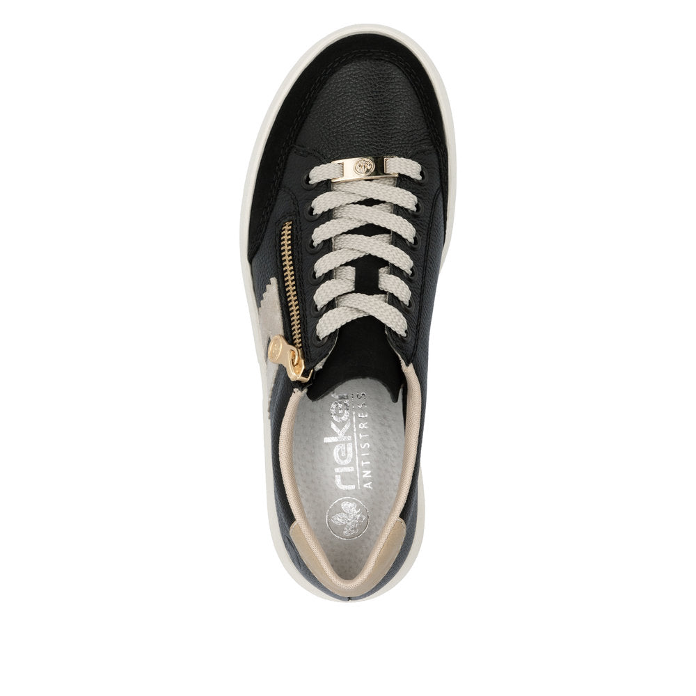 Rieker Flatform Zip Trainer Black/Beige