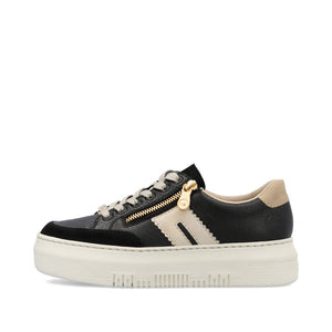 Rieker Flatform Zip Trainer Black/Beige