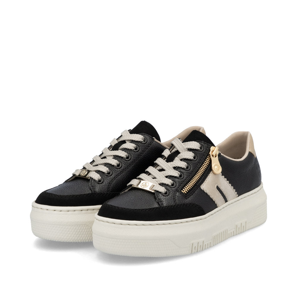 Rieker Flatform Zip Trainer Black/Beige