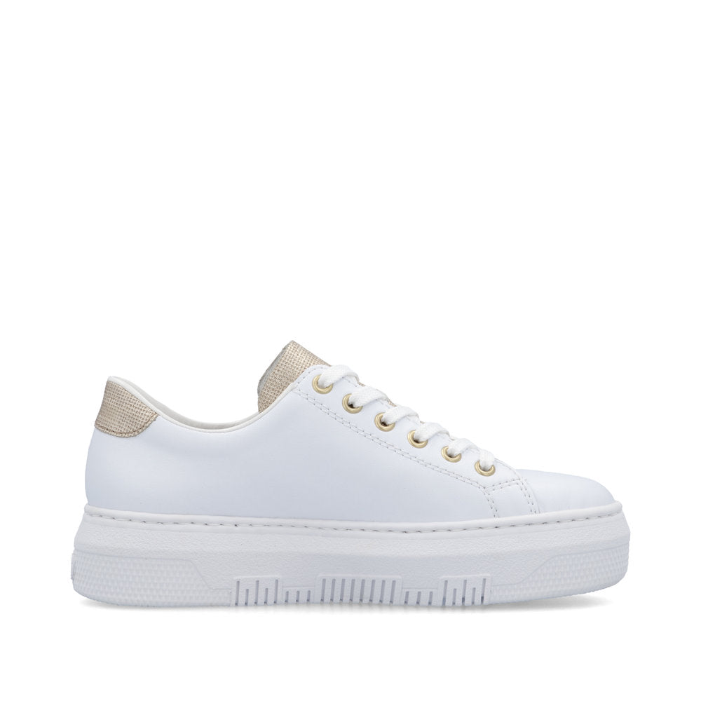 Rieker Flatform Laced Trainer White Gold