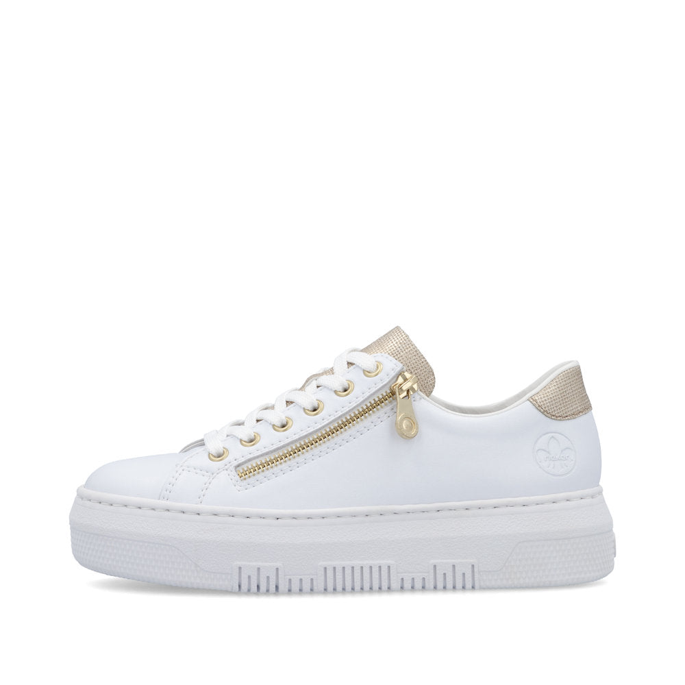 Rieker Flatform Laced Trainer White Gold