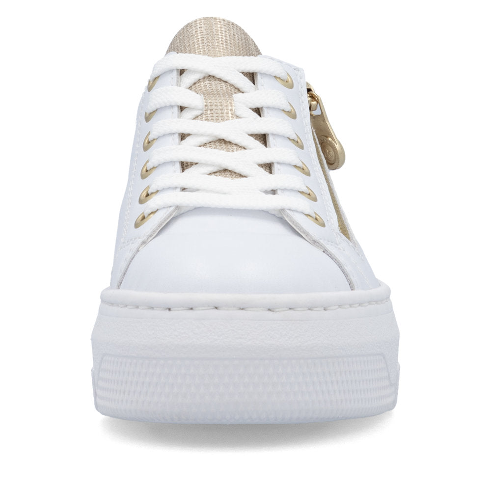 Rieker Flatform Laced Trainer White Gold