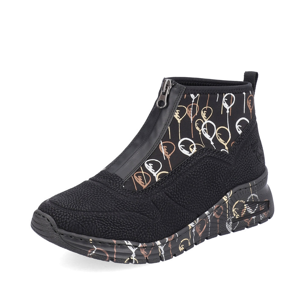 Rieker Stretch Patterned Low Wedge Ankle Boot Black