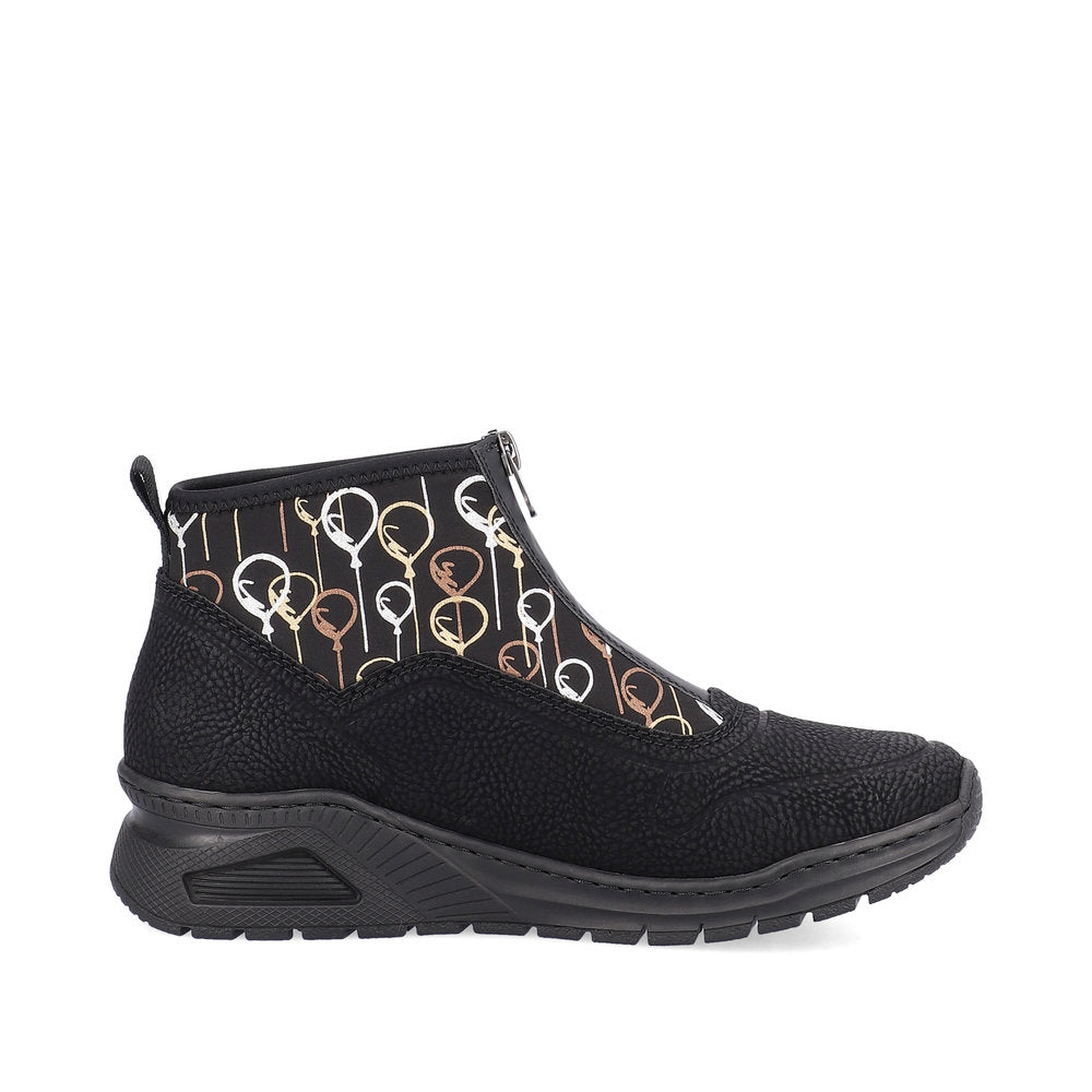 Rieker Stretch Patterned Low Wedge Ankle Boot Black