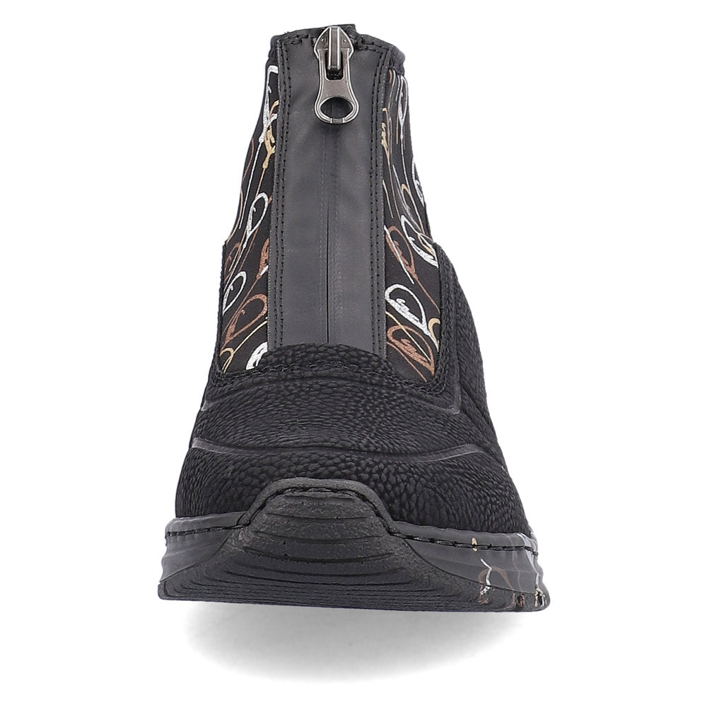 Rieker Stretch Patterned Low Wedge Ankle Boot Black