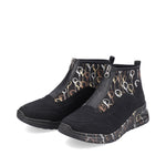 Rieker Stretch Patterned Low Wedge Ankle Boot Black