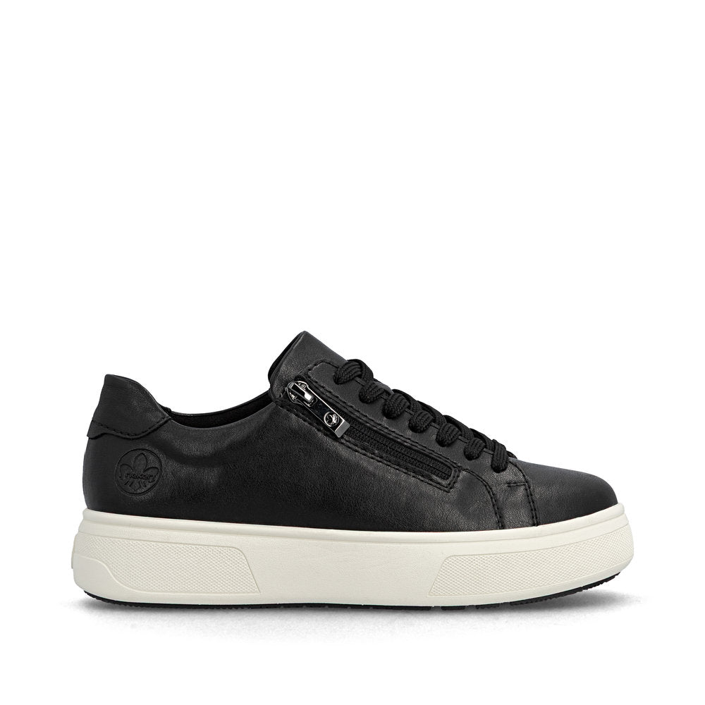 Rieker Laced Flatform Zip Trainer Black