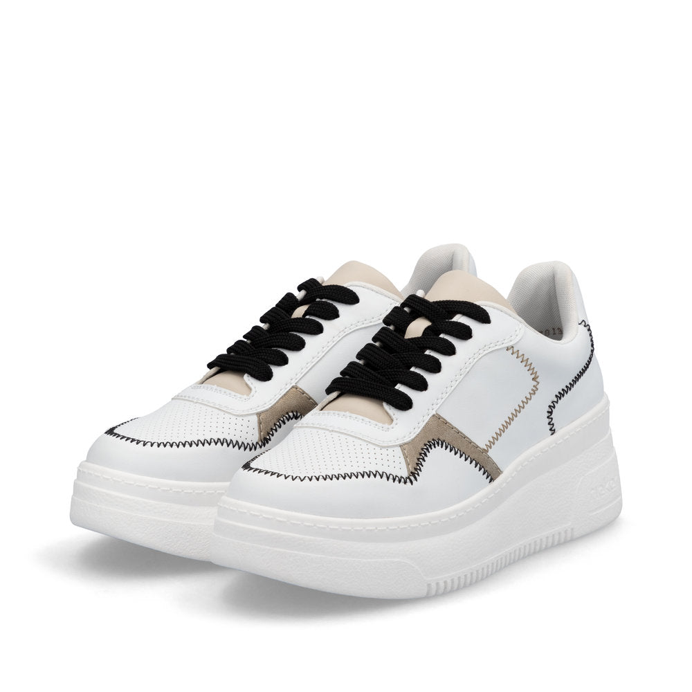 Rieker Laced Wedge Trainer White Mix