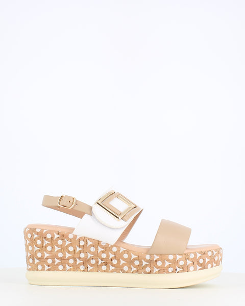 Heavenly Feet Morven Platform Sandal Taupe/White