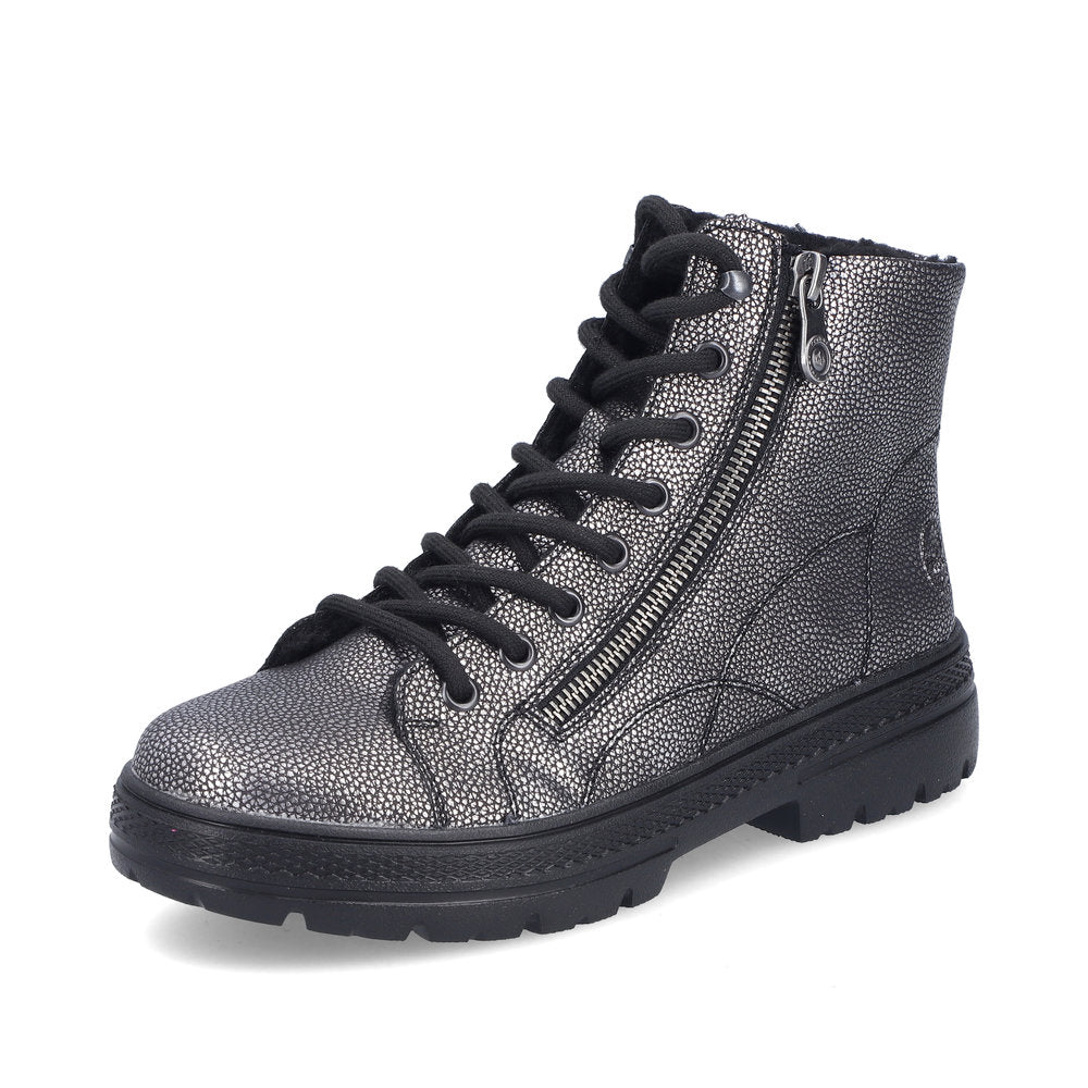 Rieker Laced Zip Ankle Boot Antique Silver