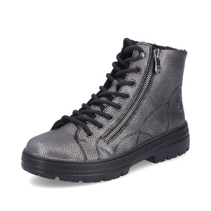Rieker Laced Zip Ankle Boot Antique Silver