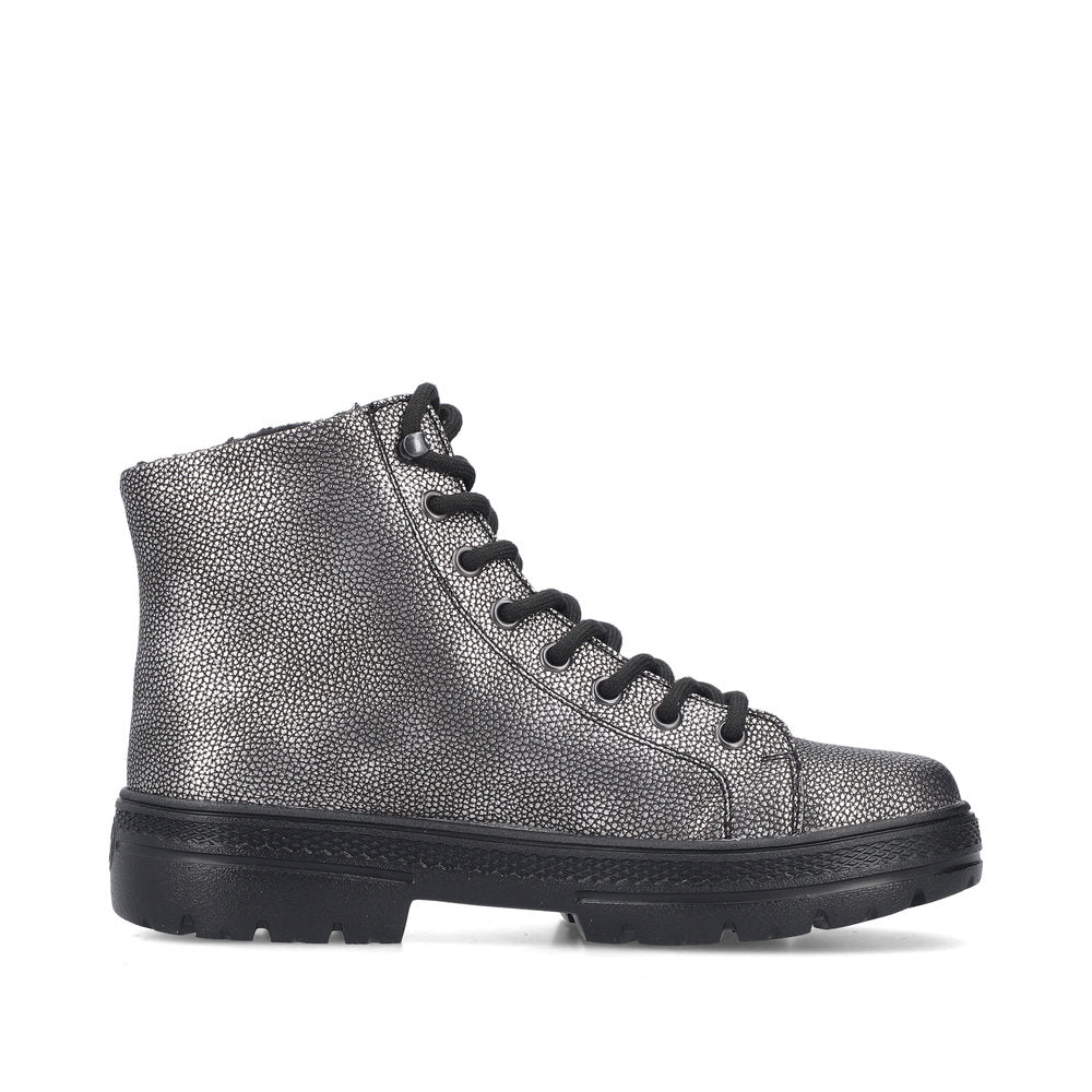 Rieker Laced Zip Ankle Boot Antique Silver