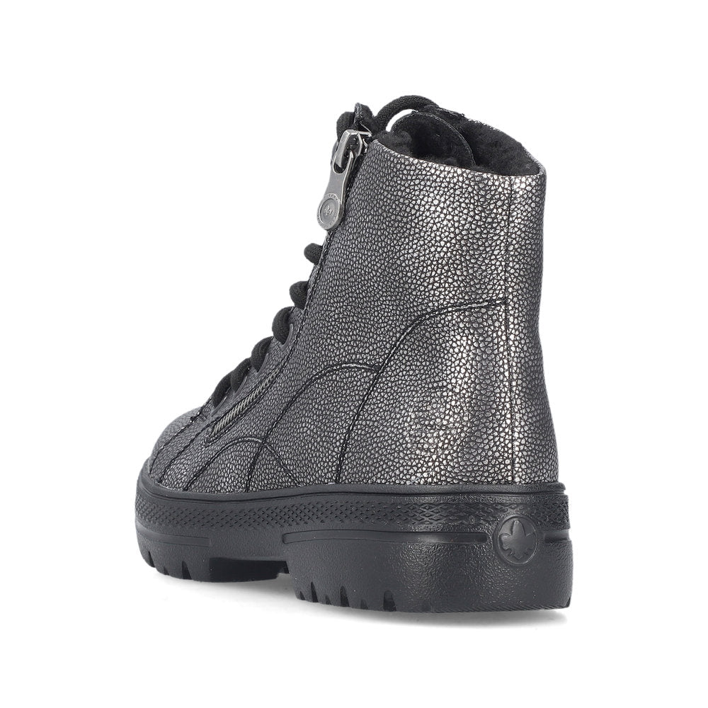 Rieker Laced Zip Ankle Boot Antique Silver