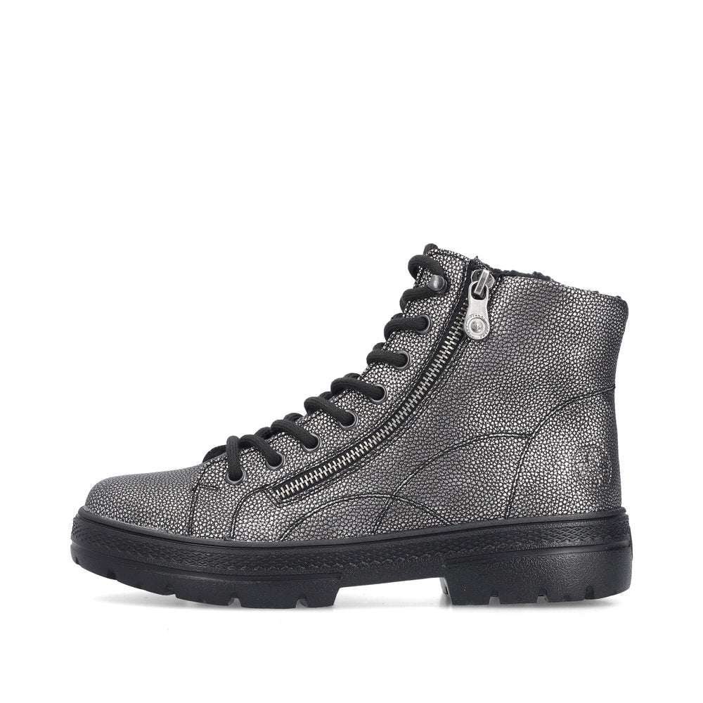 Rieker Laced Zip Ankle Boot Antique Silver