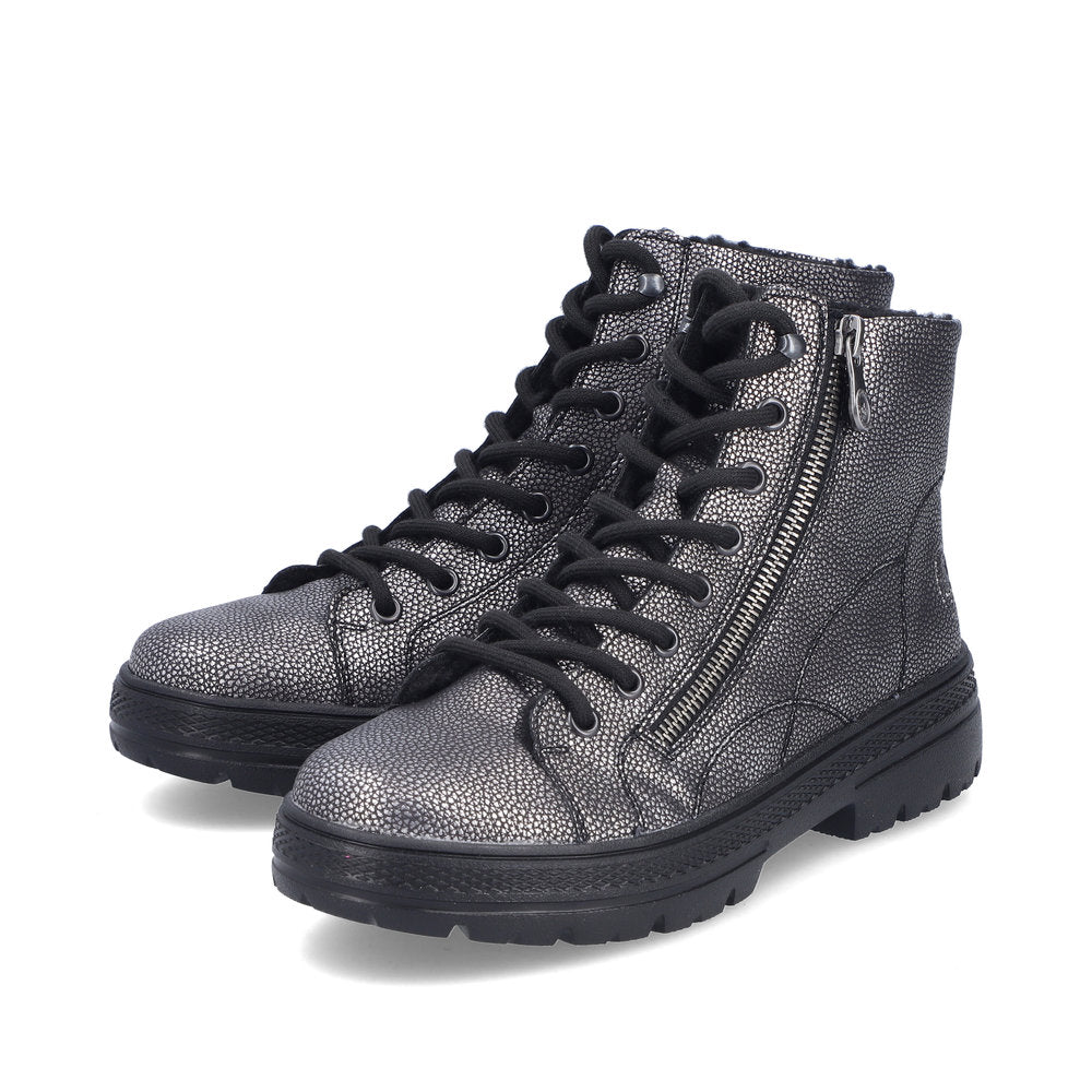 Rieker Laced Zip Ankle Boot Antique Silver