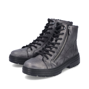 Rieker Laced Zip Ankle Boot Antique Silver