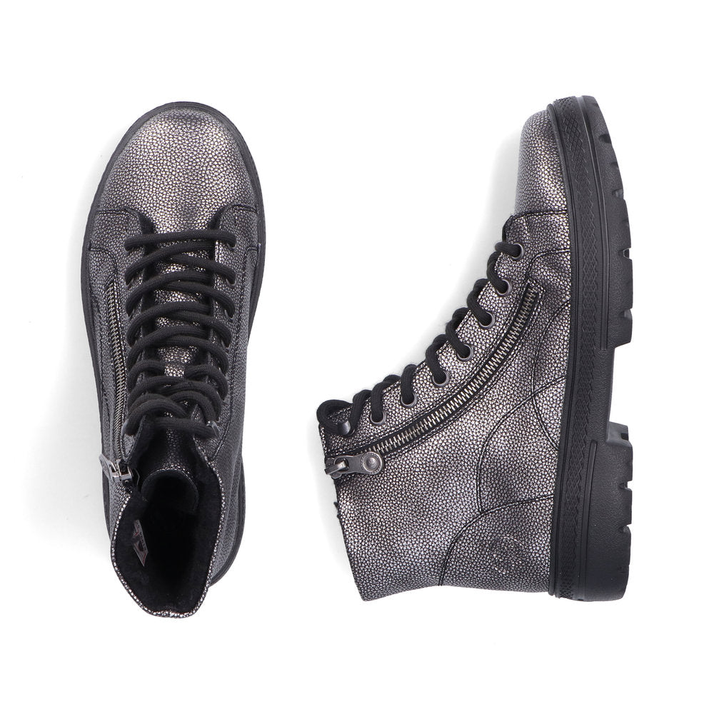 Rieker Laced Zip Ankle Boot Antique Silver