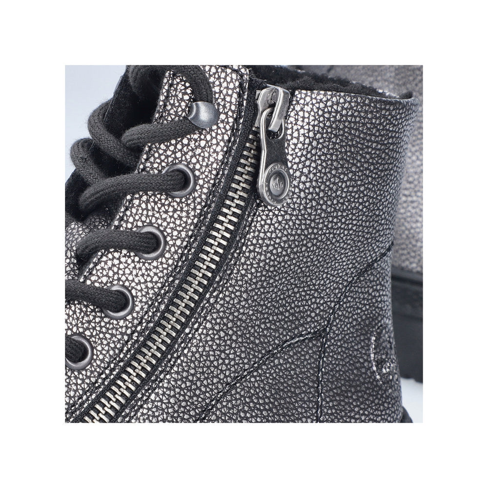 Rieker Laced Zip Ankle Boot Antique Silver