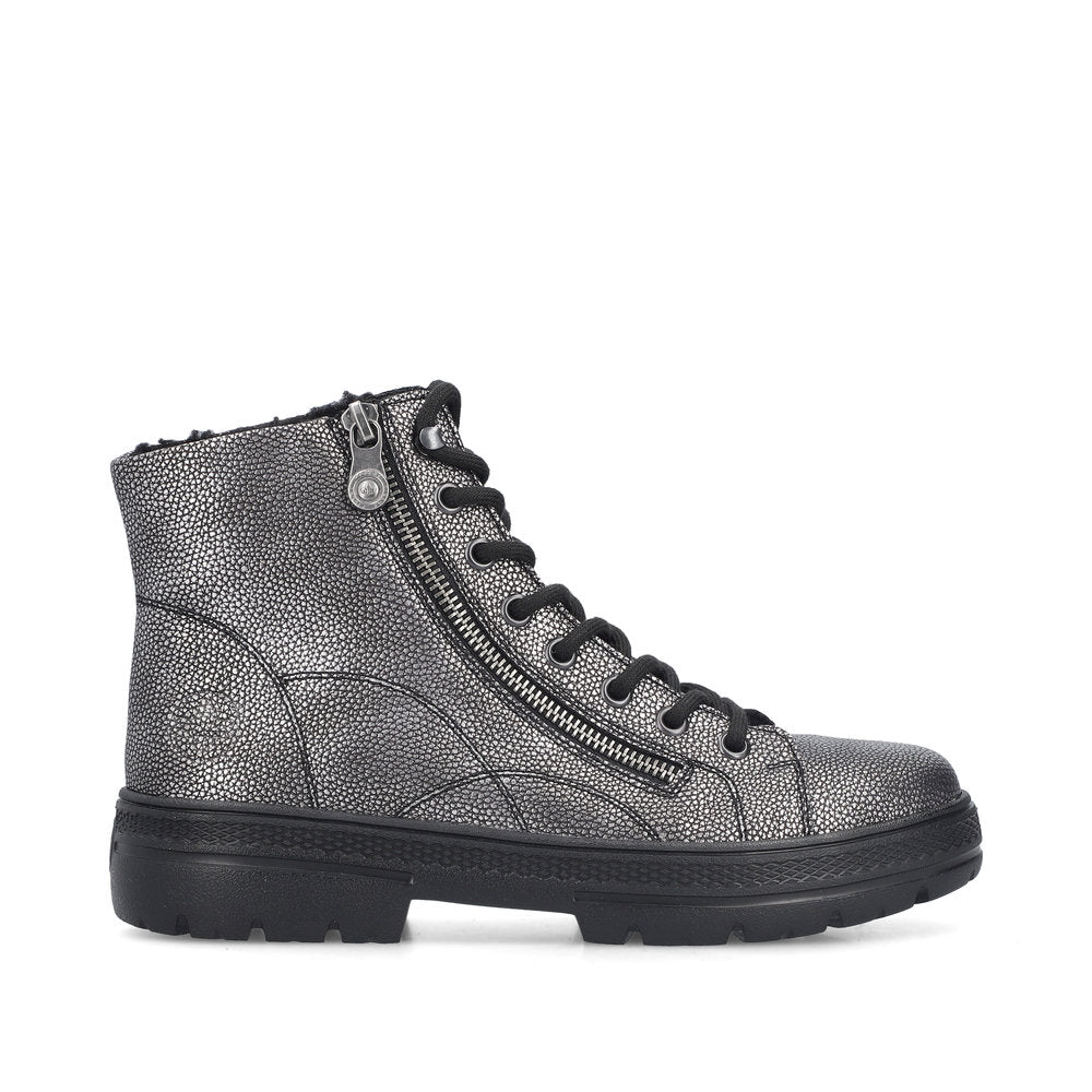 Rieker Laced Zip Ankle Boot Antique Silver