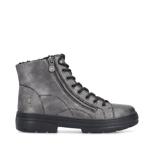 Rieker Laced Zip Ankle Boot Antique Silver