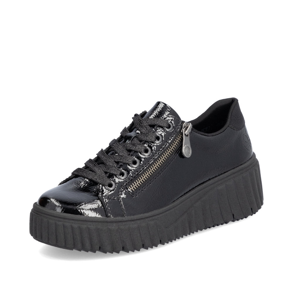 Rieker Laced Patent Trainer Black