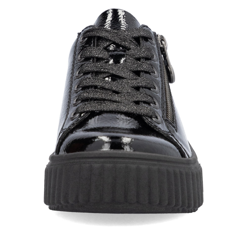 Rieker Laced Patent Trainer Black