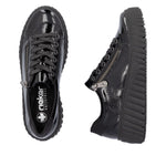 Rieker Laced Patent Trainer Black