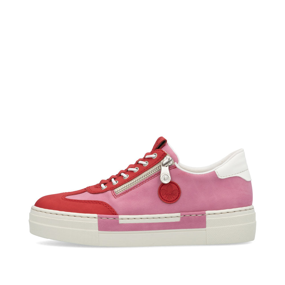 Rieker Flatform Zip Trainer Red/Pink