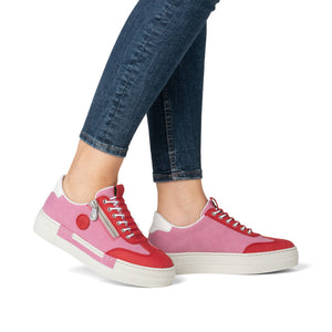 Rieker Flatform Zip Trainer Red/Pink