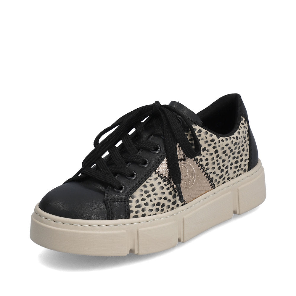 Rieker Classic Flatform Trainer Black Beige Print