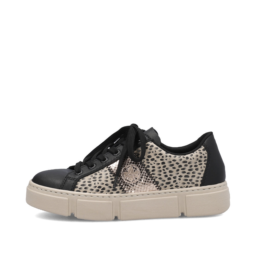 Rieker Classic Flatform Trainer Black Beige Print