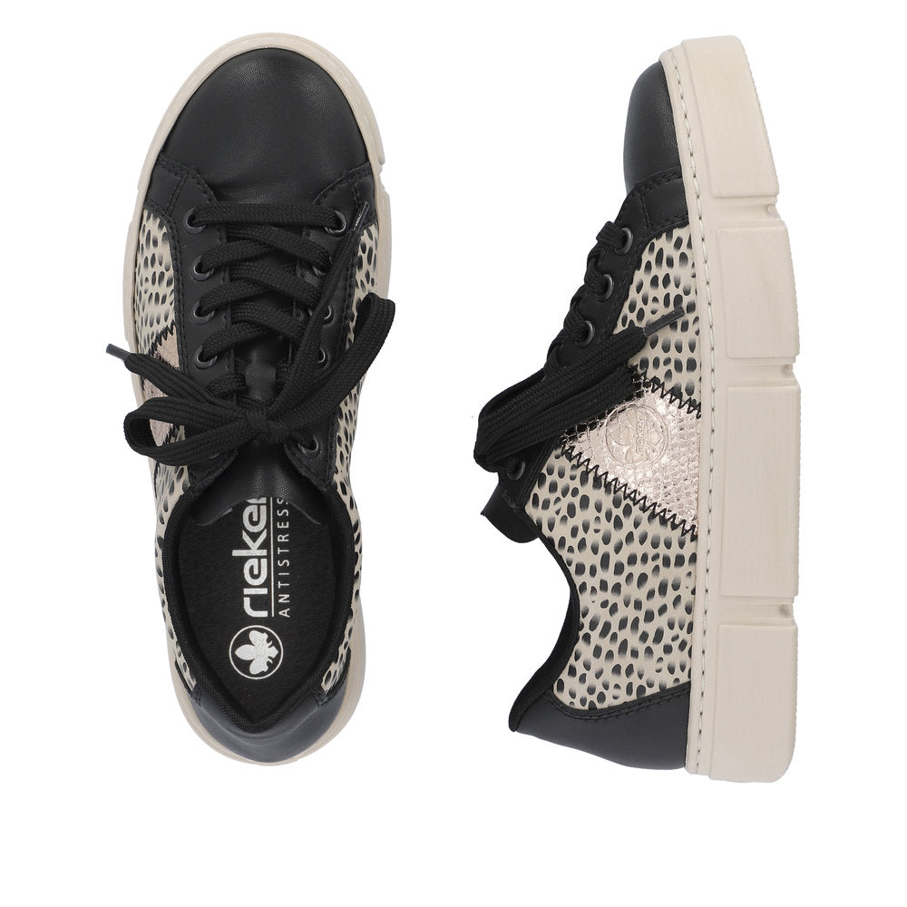 Rieker Classic Flatform Trainer Black Beige Print