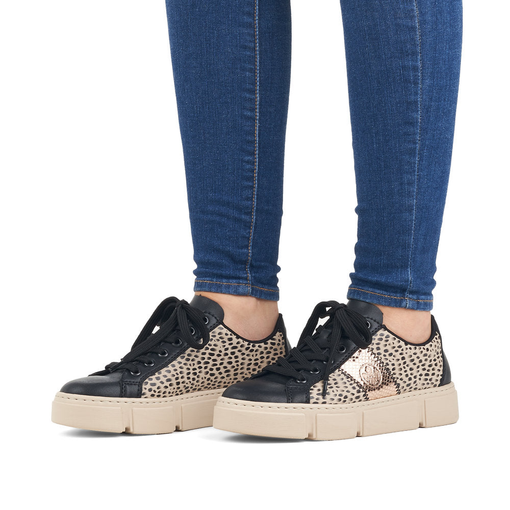 Rieker Classic Flatform Trainer Black Beige Print