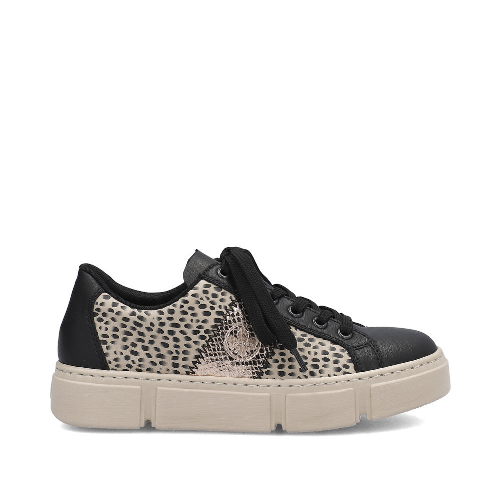 Rieker Classic Flatform Trainer Black Beige Print