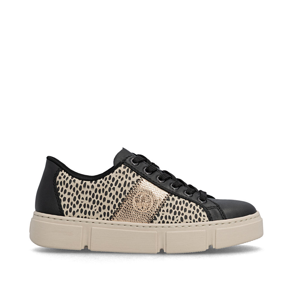 Rieker Classic Flatform Trainer Black Beige Print