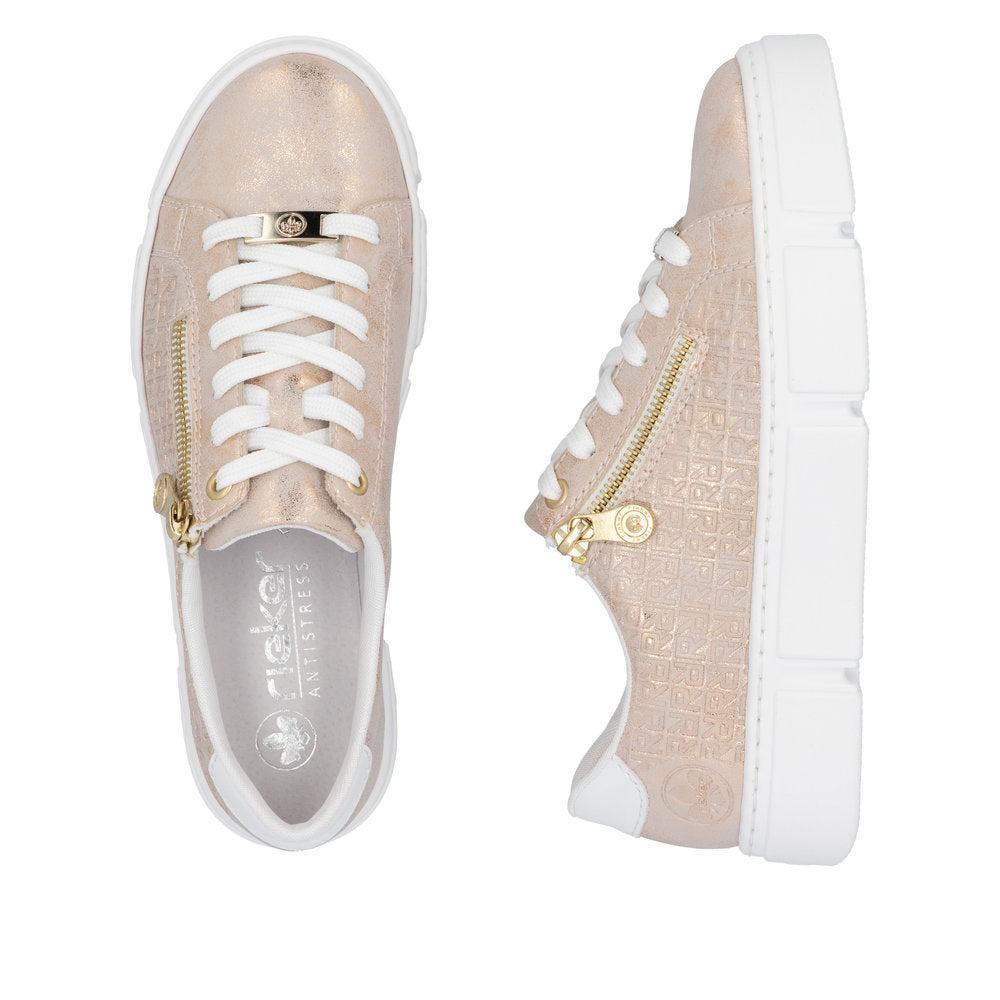 Rieker Classic Zip Flatform Trainer Rose Gold