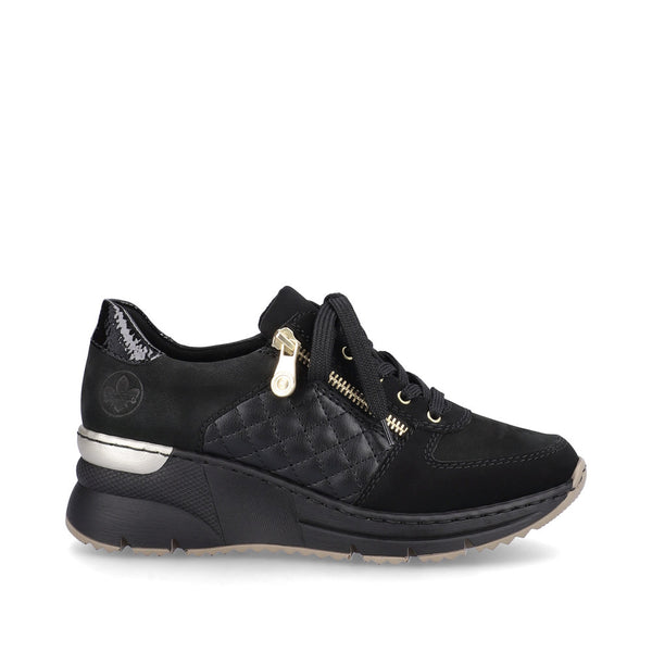 Rieker Wedge Trainer Black/Gold â Cinders Shoe Heaven