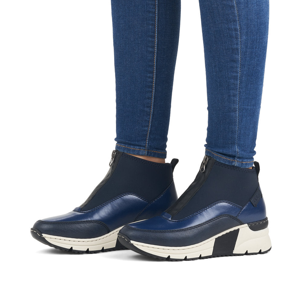 Rieker Ankle Boot with Front Zipper Navy