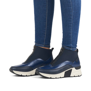 Rieker Ankle Boot with Front Zipper Navy