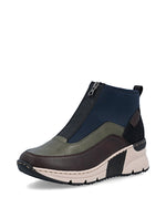 Rieker Ankle Boot with Front Zipper Black Navy Comb