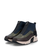 Rieker Ankle Boot with Front Zipper Black Navy Comb