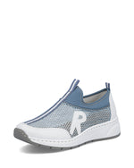 Rieker Mesh Slip On Trainer White/Blue